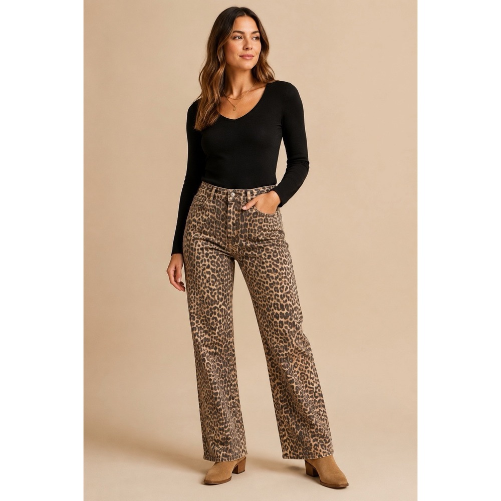 Leopard Print Wide Leg Jeans Women's 5/27 X 31"Disclosure Animal Print Y2K Fall